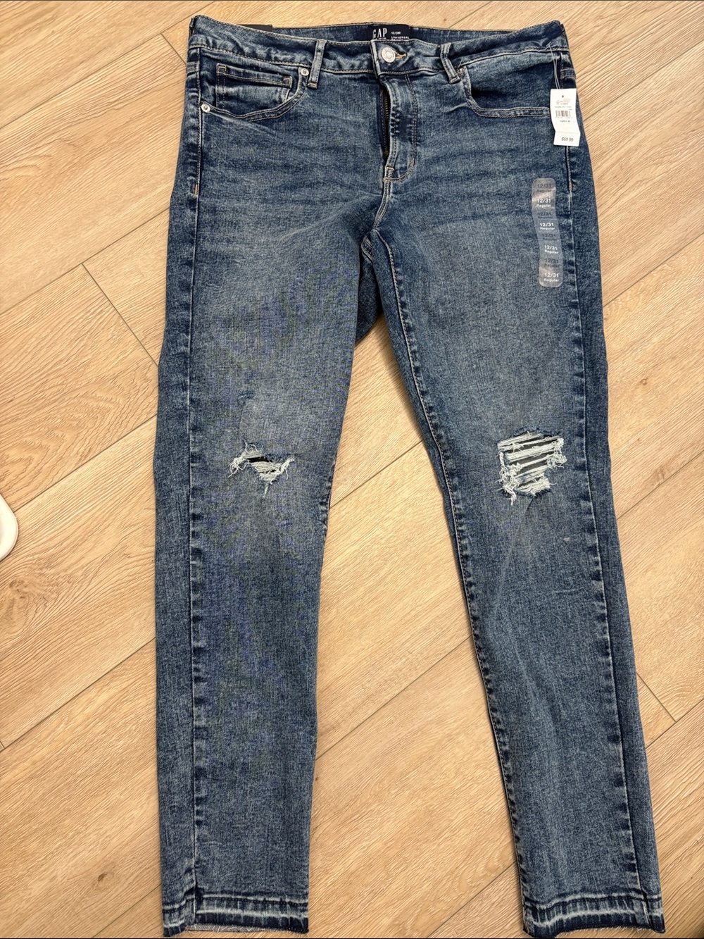 GAP Women’s Skinny Jeans - Medium Blue Wash with Distressed Knees